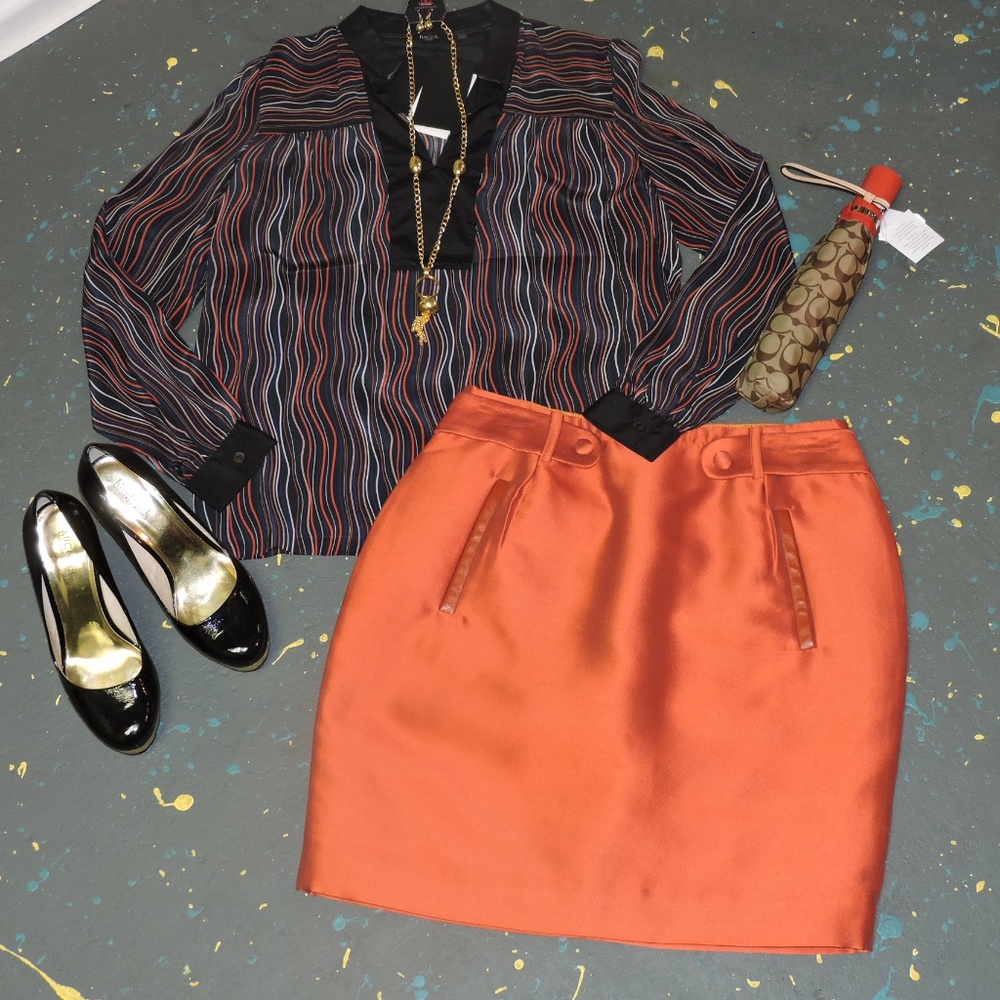 Raoul Rust leather trimmed skirt - Picture 1 of 5
